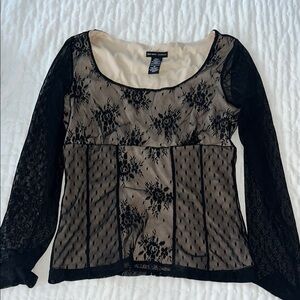 New York & Company Black Fitted Embellished Blouse